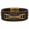 Bracciale Intrecciato in Pelle Marrone con Dettagli Metallici