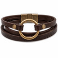 Bracciale a doppio giro marrone con anello in metallo