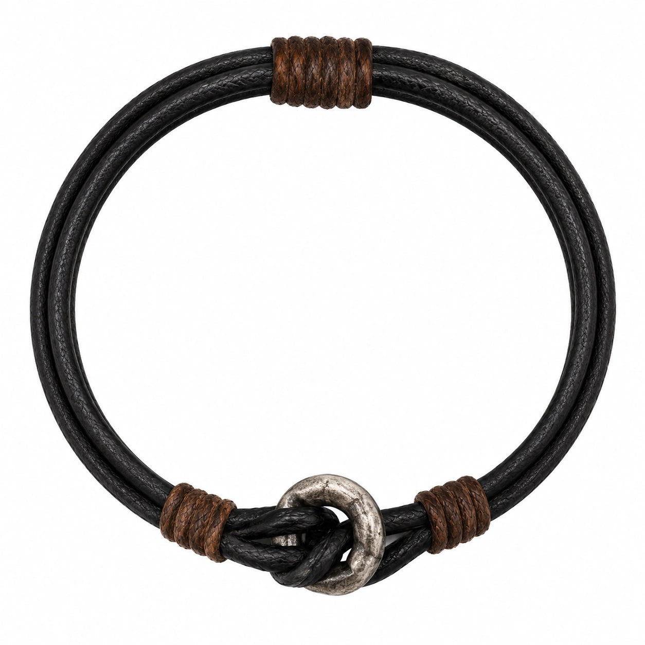 Bracciale in Pelle con Nodo Nero e Marrone