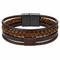 Bracciale Multistrato Intrecciato Marrone con Chiusura Magnetica