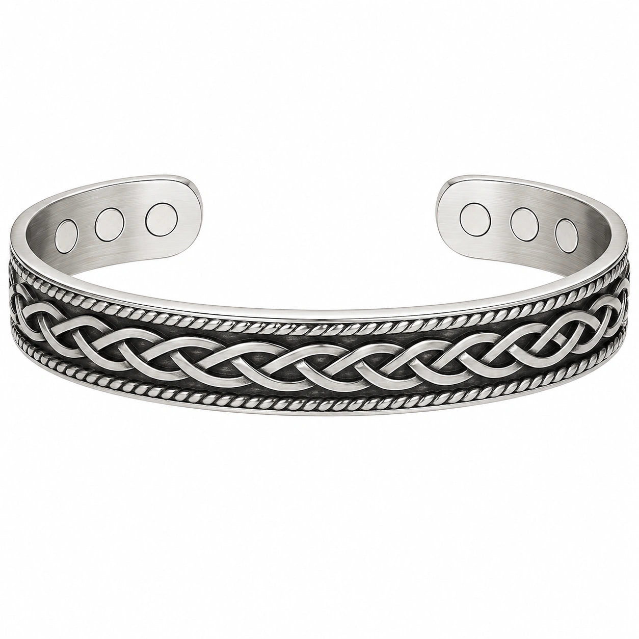 Braccialetto Magnetico Intrecciato Aperto Argento Uomo Donna
