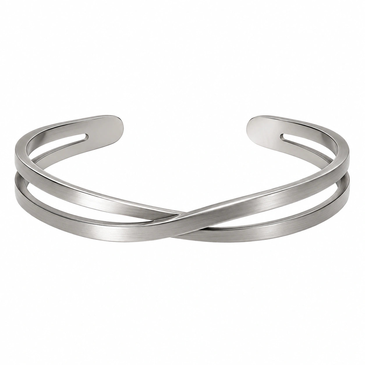 Bracciale Rigido Aperto Intrecciato Unisex Argento
