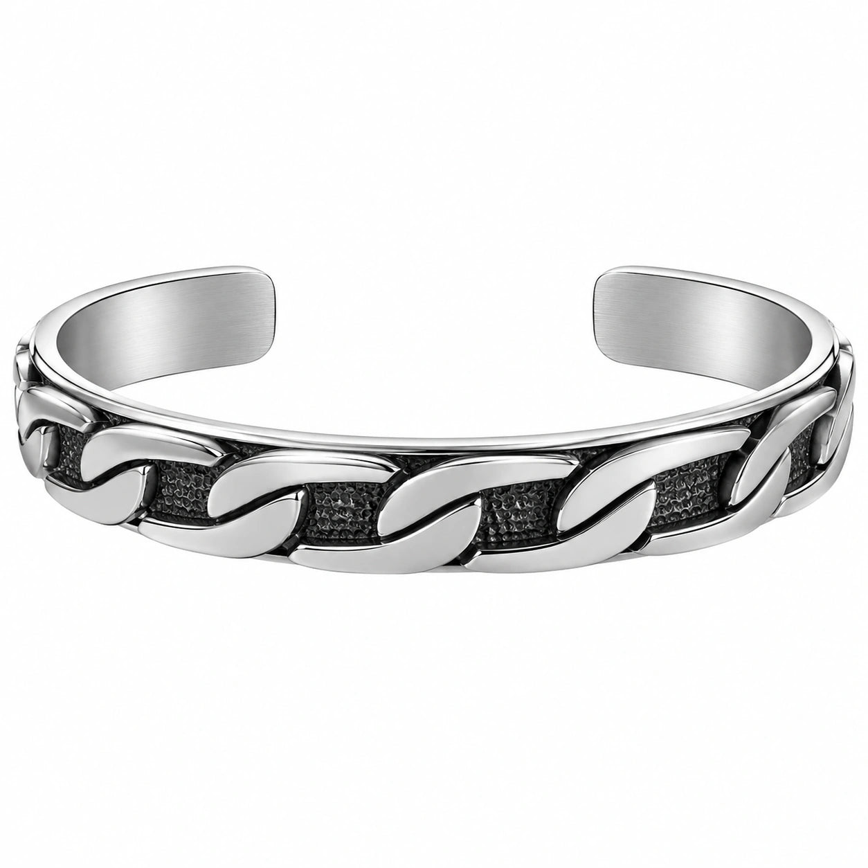 Bracciale rigido catena intrecciata argento e nero