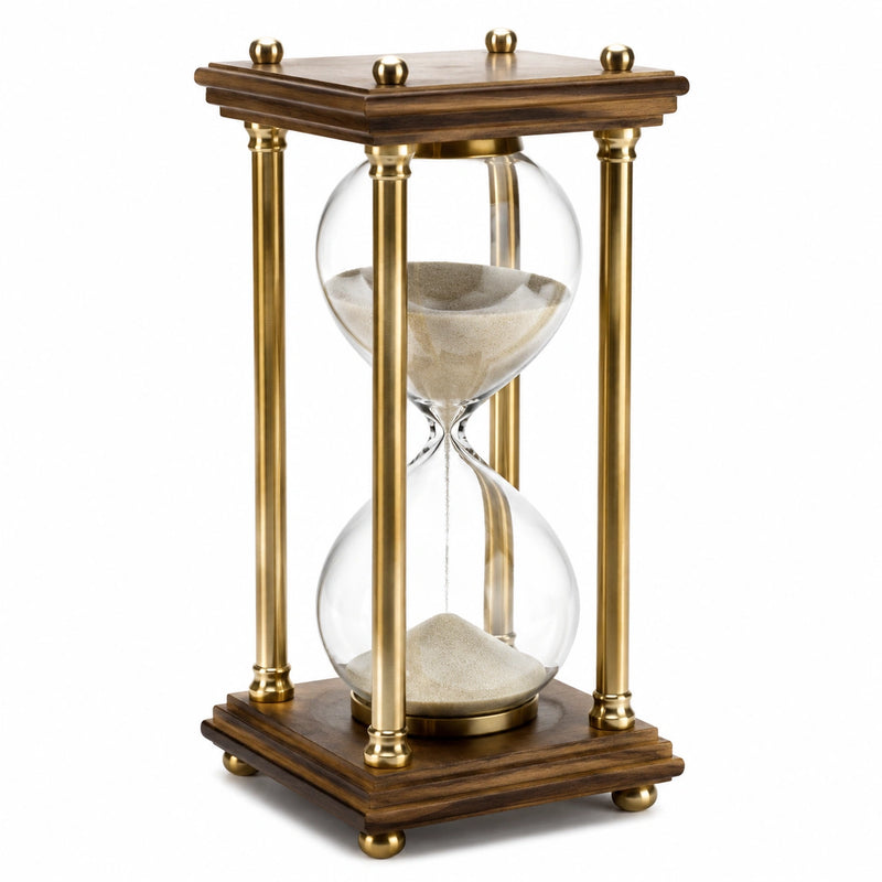 Clessidra Decorativa da 60 Minuti in Vetro, Legno e Finiture Dorate