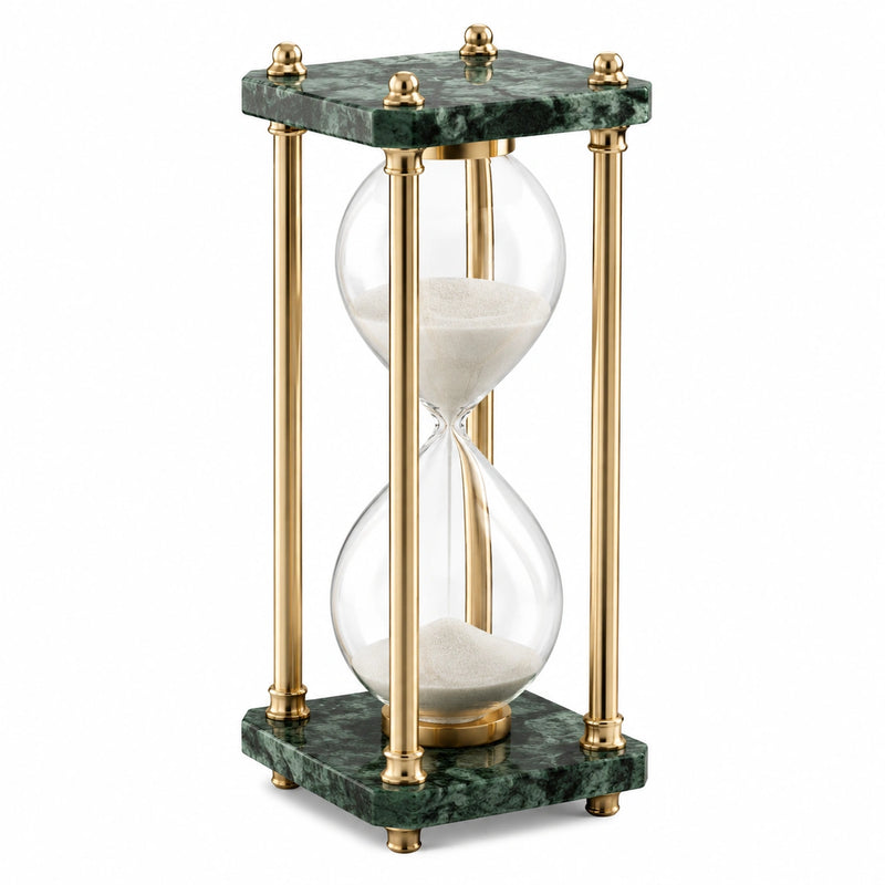 Clessidra Decorativa in Marmo Verde e Ottone Oro