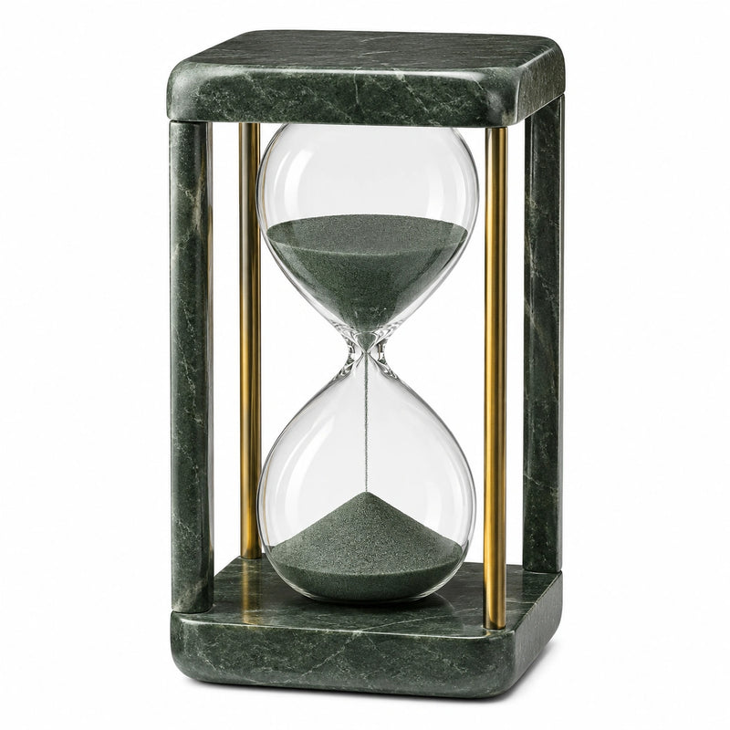 Clessidra Decorativa Verde in Marmo con Struttura in Ottone