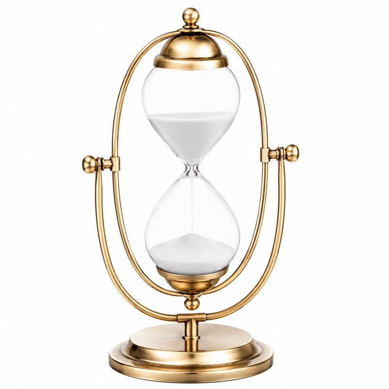 Clessidra Decorativa in Ottone Oro con Sabbia Bianca