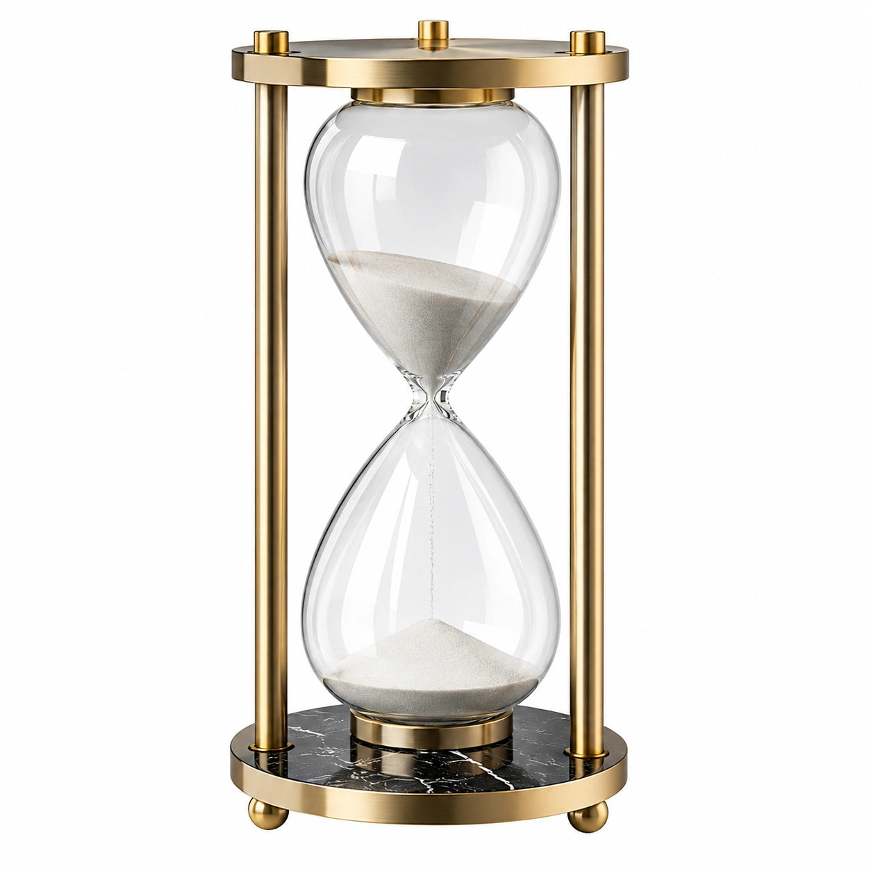 Clessidra Decorativa 30 Minuti con Base in Marmo Nero e Struttura Dorata
