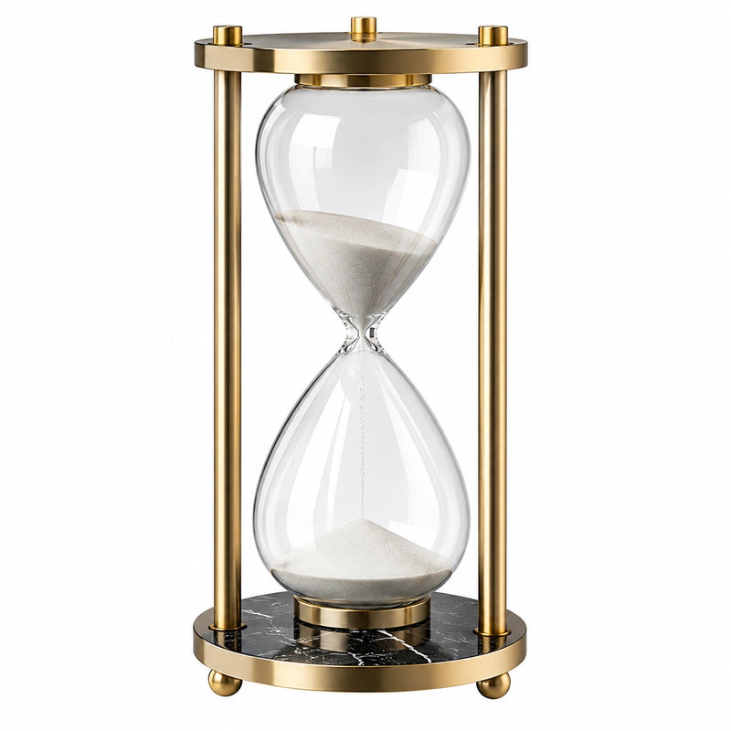 Clessidra Decorativa 30 Minuti con Base in Marmo Nero e Struttura Dorata