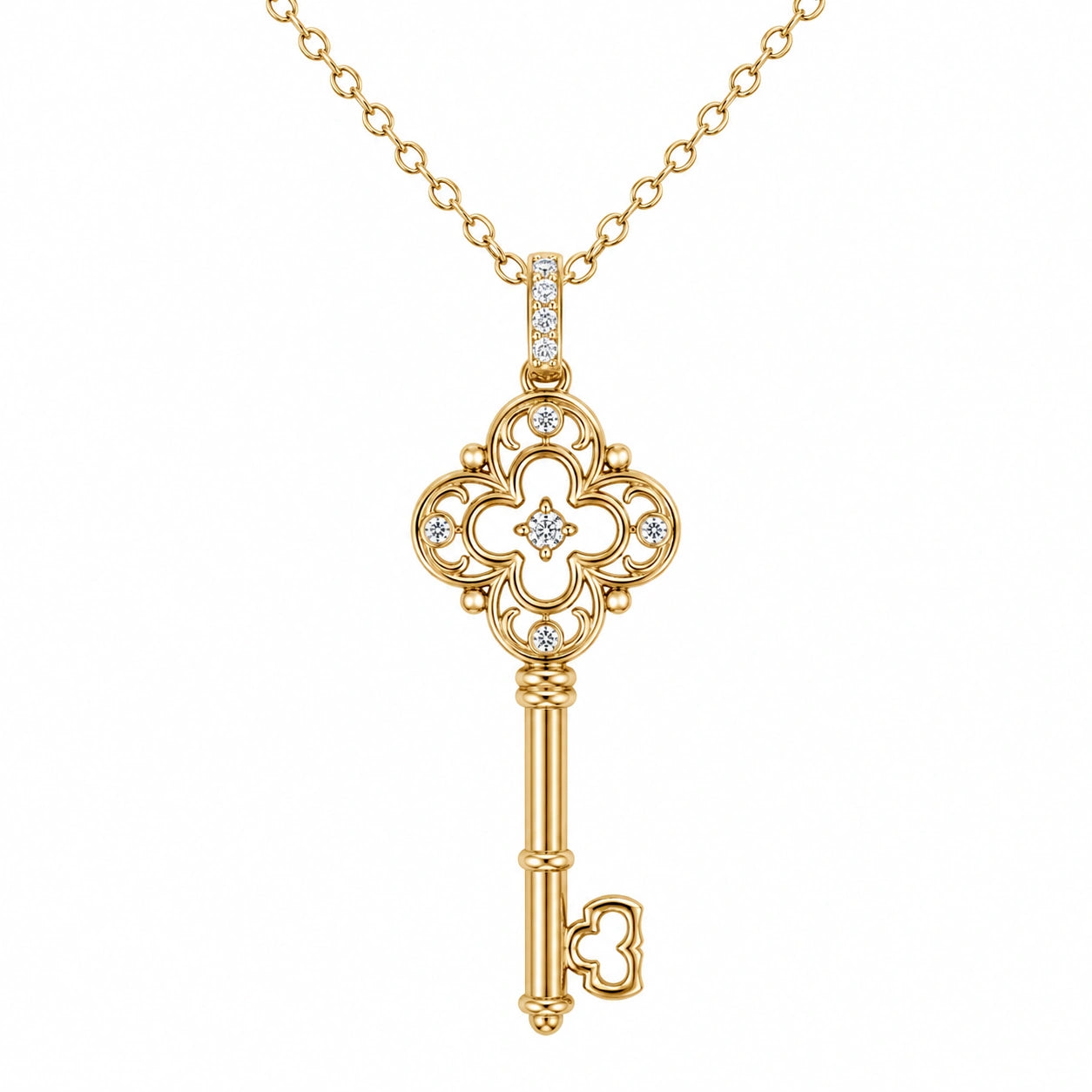 Collana con Pendente a Chiave in Oro con Cristalli Luminosi