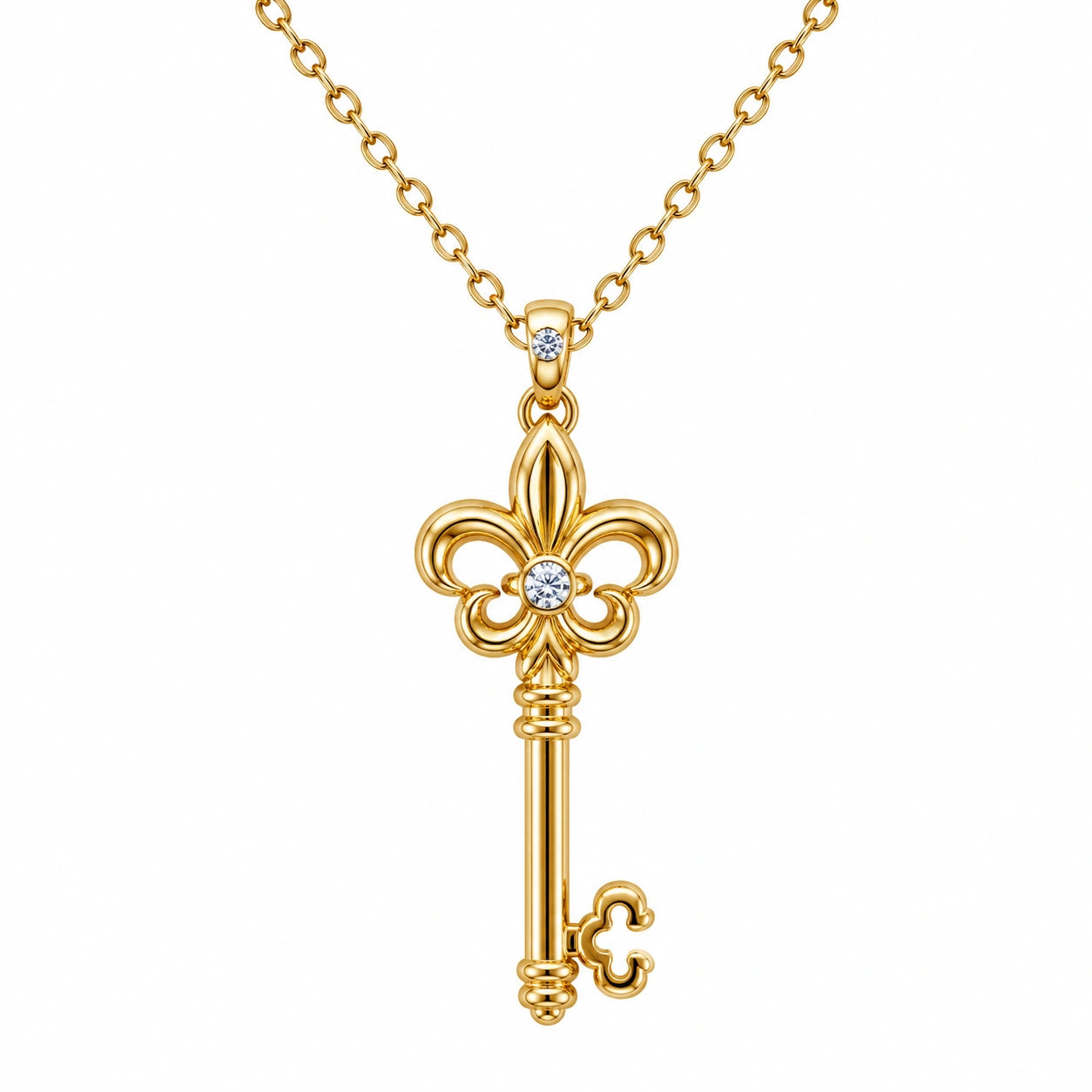 Collana Pendente a Chiave con Zirconi Dorato