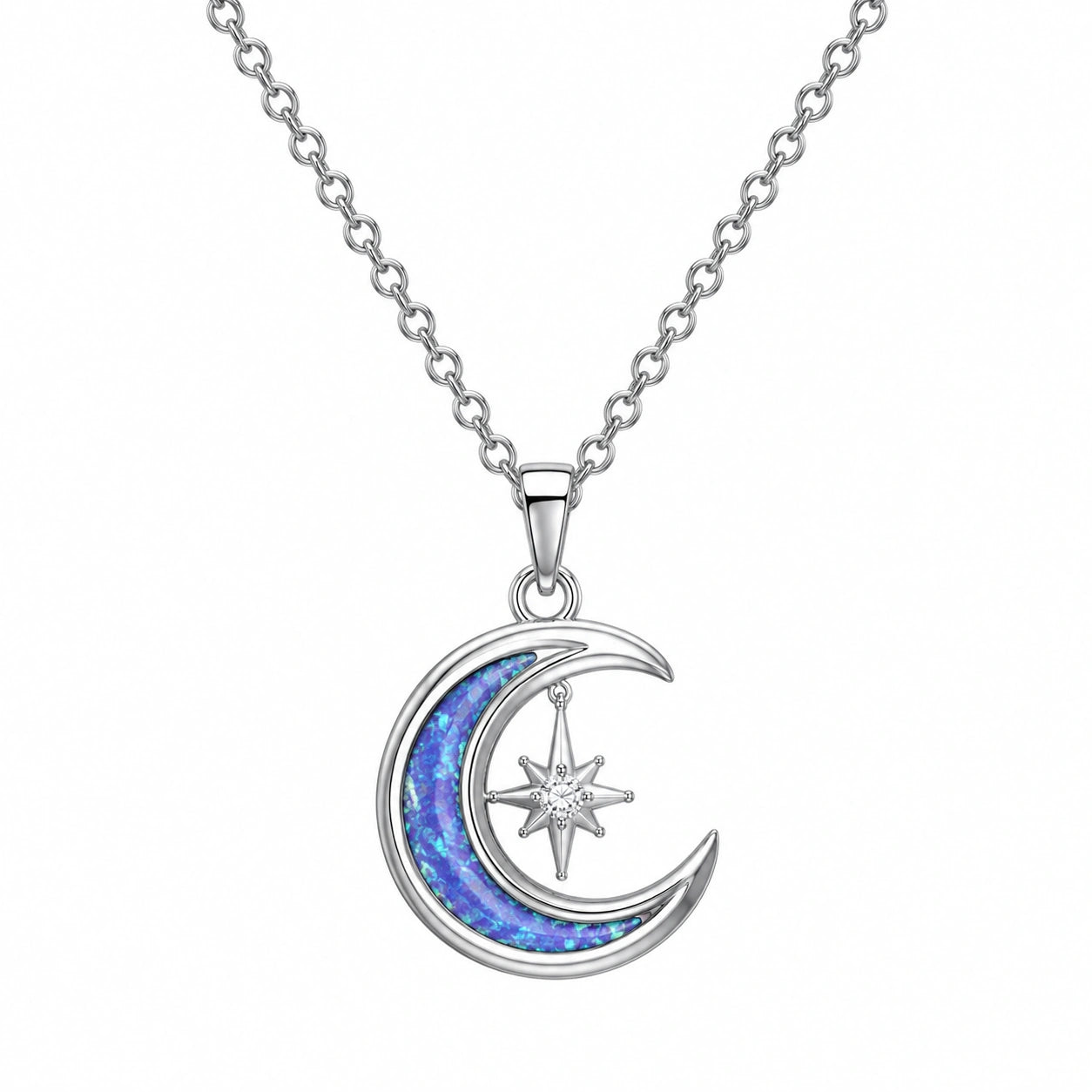 Collana Pendente Luna Crescente e Stella con Opale Blu